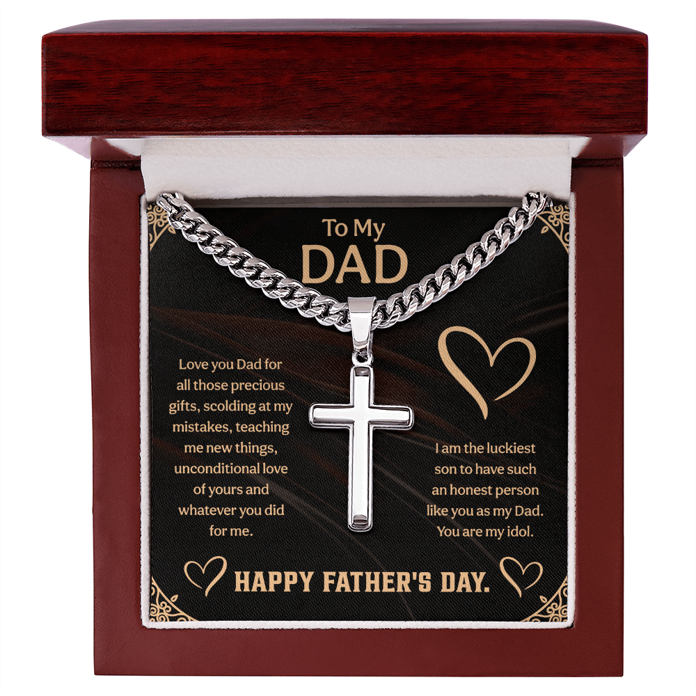 To my Dad Cuban Link Chain with Engraved Artisan Cross, Unique Fathers day gifts - Beauty Belliss